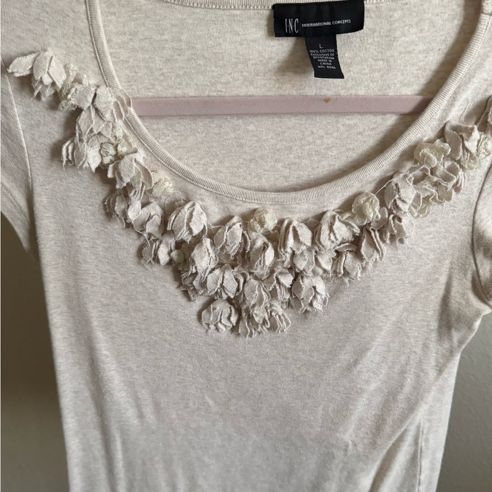 INC International Concepts Tan Embellished Short Sleeve T-Shirt